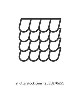 Roof tiles, icon in line design. Roof, tiles, roofing, house, building, construction, ceramic on white background vector. Roof tiles editable stroke icon