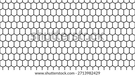 Roof tiles seamless pattern. Flat texture top view. Simple black and white corrugated outline for construction design.