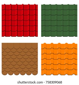 Roof tiles set. Collection of shingles and profiles, seamless constructions patterns. Vector illusration.