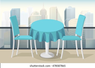 roof top restaurant lounge table with morning city view