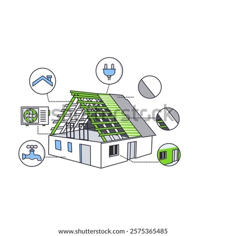 Roof and Utility Component Icon Representing Building Infrastructure, Material Details, and System Integration