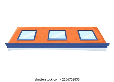 Roof windows. Skylights on tile sloping or pitched roof. Mansard or ceiling windows. Vector