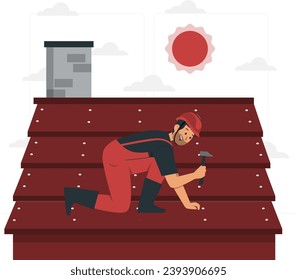 roofer construction worker repair home illustration vector