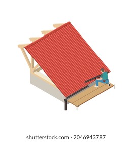 Icono de 3d de la instalación del techo en la ilustración isométrica vectorial del fondo blanco