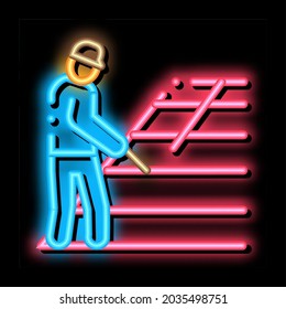 roofer repair roof neon light sign vector. Glowing bright icon roofer repair roof sign. transparent symbol illustration