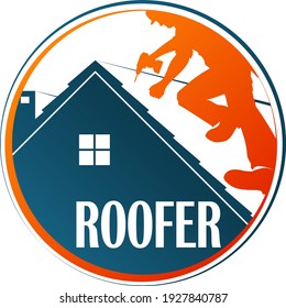 Roofer Silhouette With Tool Working On Roof Of House Symbol