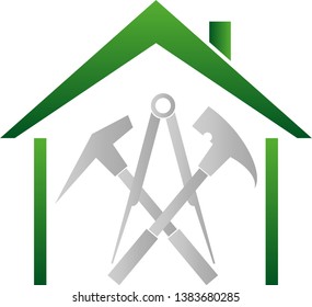 Roofer tools and house logo