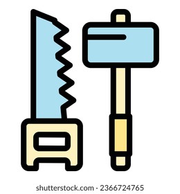 Roofer tools icon outline vector. Roof repair. Top fixing color flat
