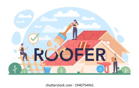 Roofer typographic header. Building fixing and house renovation.