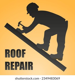 Roofer. The roofer works on the roof. Roof repairman. Repairs a house, builds a structure. Vector illustration. EPS 10.