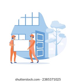  Roofing and basement services, windows and doors replacement and installation, broken glass, fly screen, hire contractor abstract metaphor. flat vector modern illustration 