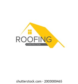 Roofing construction logo design template with roof top and slogan siolated on white background. Vector Real estate logo or label with stylized roof