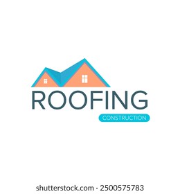 Roofing construction logo design template with roof top and slogan isolated on white background. Vector Real estate logo and label with stylized roof and house