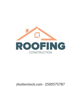 Roofing construction logo design template with roof top and slogan isolated on white background. Vector Real estate logo and label with stylized roof and house