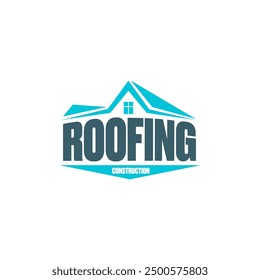 Plantilla de diseño de logotipo de construcción de techos con techo y eslogan aislados sobre fondo blanco. Logotipo y etiqueta de la propiedad inmobiliaria del Vector con el tejado y la casa estilizados