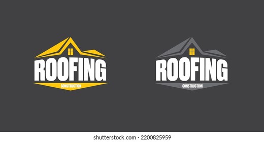 Roofing construction logo set design template with roof top and slogan siolated on grey background. Vector Real estate logo collection or label with stylized roof - Shutterstock ID 2200825959