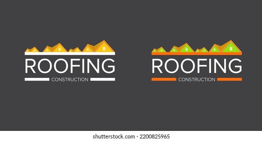 Roofing construction logo set design template with roof top and slogan siolated on grey background. Vector Real estate logo collection or label with stylized roof