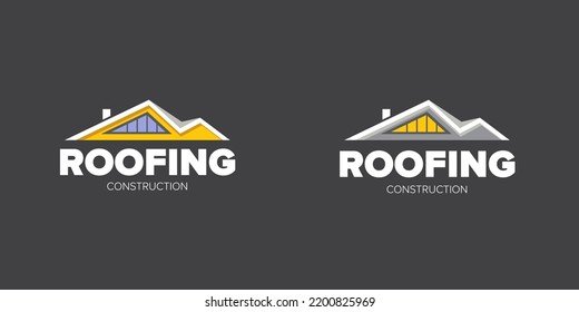 Roofing construction logo set design template with roof top and slogan siolated on grey background. Vector Real estate logo collection or label with stylized roof