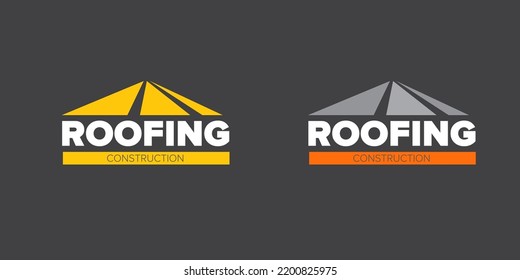 Roofing construction logo set design template with roof top and slogan siolated on grey background. Vector Real estate logo collection or label with stylized roof