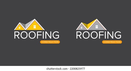 Roofing construction logo set design template with roof top and slogan siolated on grey background. Vector Real estate logo collection or label with stylized roof