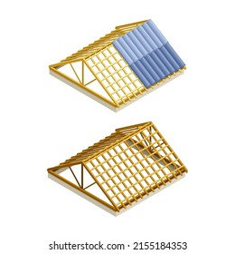 Roofing construction and repair. Roof frame covering with protective coating vector illustration