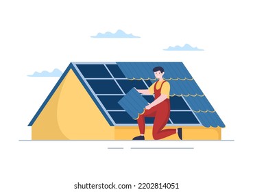 Roofing Construction Workers Template Hand Drawn Cartoon Flat Illustration with Housetop Renovation, Fixing Rooftop Tile House and Roof Reconstruction