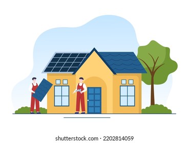 Plantilla de trabajadores de construcción de techos con caricatura dibujada con iluminación plana con renovación de domo, refacción de la casa en la azotea y reconstrucción de techos