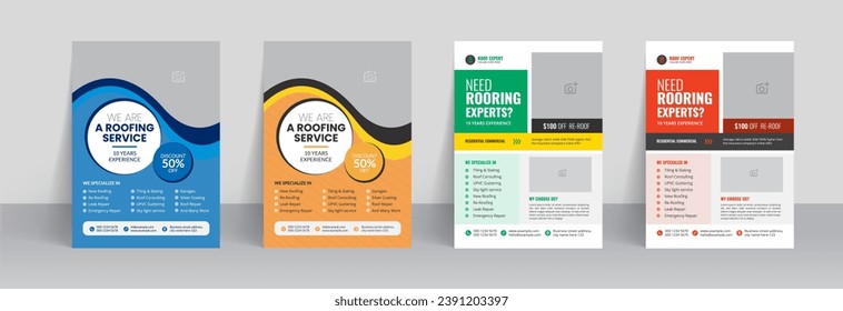 Roofing flyer brochure cover template and handyman home repair leaflet design