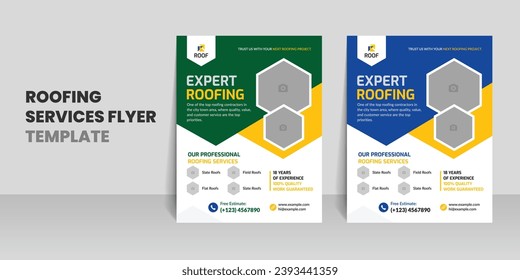 Roofing flyer template and handyman home repair services leaflet design brochure cover