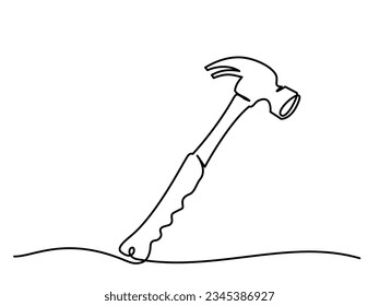 Roofing hammer construction handyman tool. Continuous single one line drawing. vector illustration