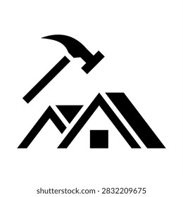 Roofing Icon - Solid Black Glyph Icons For Construction Management and  Building Industry