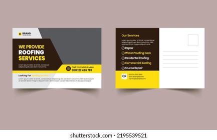 Roofing Professional Business Postcard Design Template.Corporate Postcard Design vector template for Opening invitation.Event Card Design, EDDM Postcard Template, Invitation Design