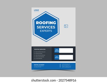 Roofing service flyer design template. Building roofing experts poster leaflet design. House roofing flyer design template