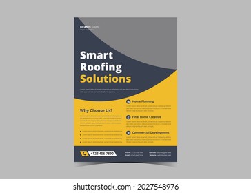 Roofing service flyer design template. Building roofing experts poster leaflet design. House roofing flyer design template