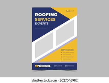 Roofing service flyer design template. Building roofing experts poster leaflet design. House roofing flyer design template