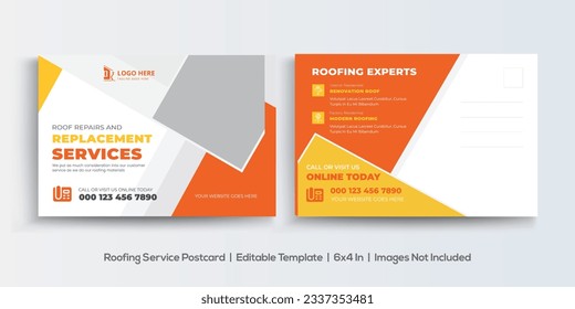 Roofing Service Postcard Design Template.Corporate Postcard Design vector template for Opening invitation.Event Card Design, EDDM Postcard