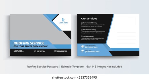 Roofing Service Postcard Design Template.Corporate Postcard Design vector template for Opening invitation.Event Card Design, EDDM Postcard