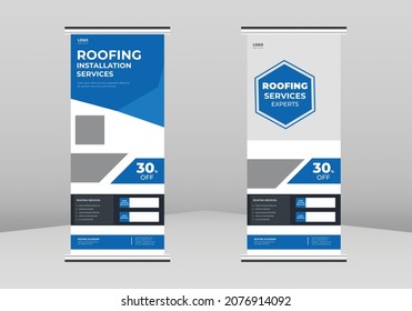 Roofing service Roll up Banner Design, Building roofing experts poster Roll up leaflet template. House roofing experts poster template. PRoofing service service poster DL Flyer