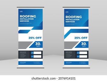 Roofing service Roll up Banner Design, Building roofing experts poster Roll up leaflet template. House roofing experts poster template. PRoofing service service poster DL Flyer