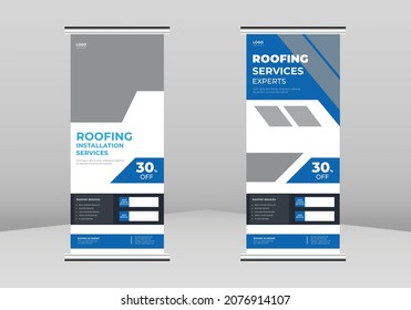 Roofing service Roll up Banner Design, Building roofing experts poster Roll up leaflet template. House roofing experts poster template. PRoofing service service poster DL Flyer