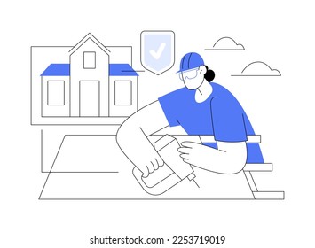 Roofing services abstract concept vector illustration. Roof repair, peak roofing contractors, house maintenance, leak inspection, new roof installation, storm damage, slope abstract metaphor.