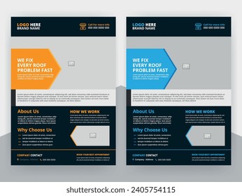Roofing services flyer design and handyman home repair leaflet brochure cover template