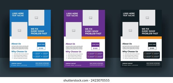 Roofing services flyer design template and handyman home repair leaflet brochure cover template design