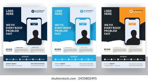 Roofing services flyer design template and handyman home repair leaflet brochure cover template design