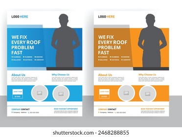 Roofing services flyer design template and handyman home repair leaflet brochure cover template design