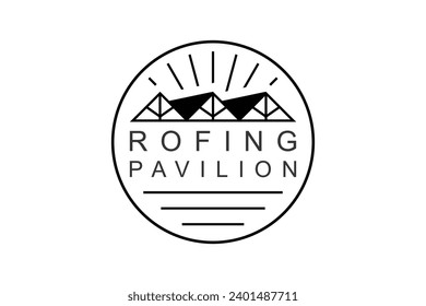 Roofing specialist housing logo, rounded badge shape vintage classic minimalist. Property real estate.