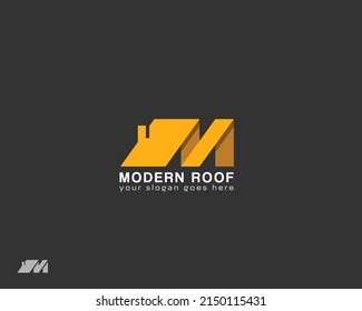 Roofing symbol. Roof renovation and construction icon. M logo mark