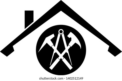 Roofing tools and roofs Logo
