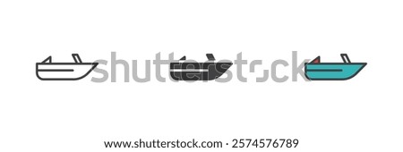 Roofless speed boat different style icon set. Line, glyph and filled outline colorful version, outline and filled vector sign. Symbol, logo illustration. Vector graphics