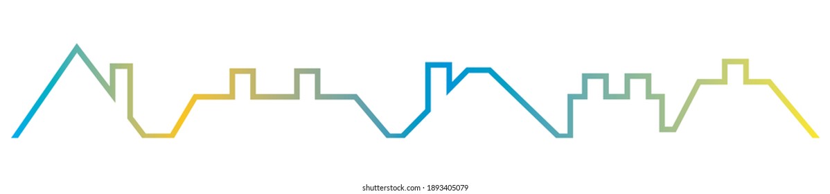 Dächer mit Schornsteinen, mehrfarbige Linien, Vektorsymbol